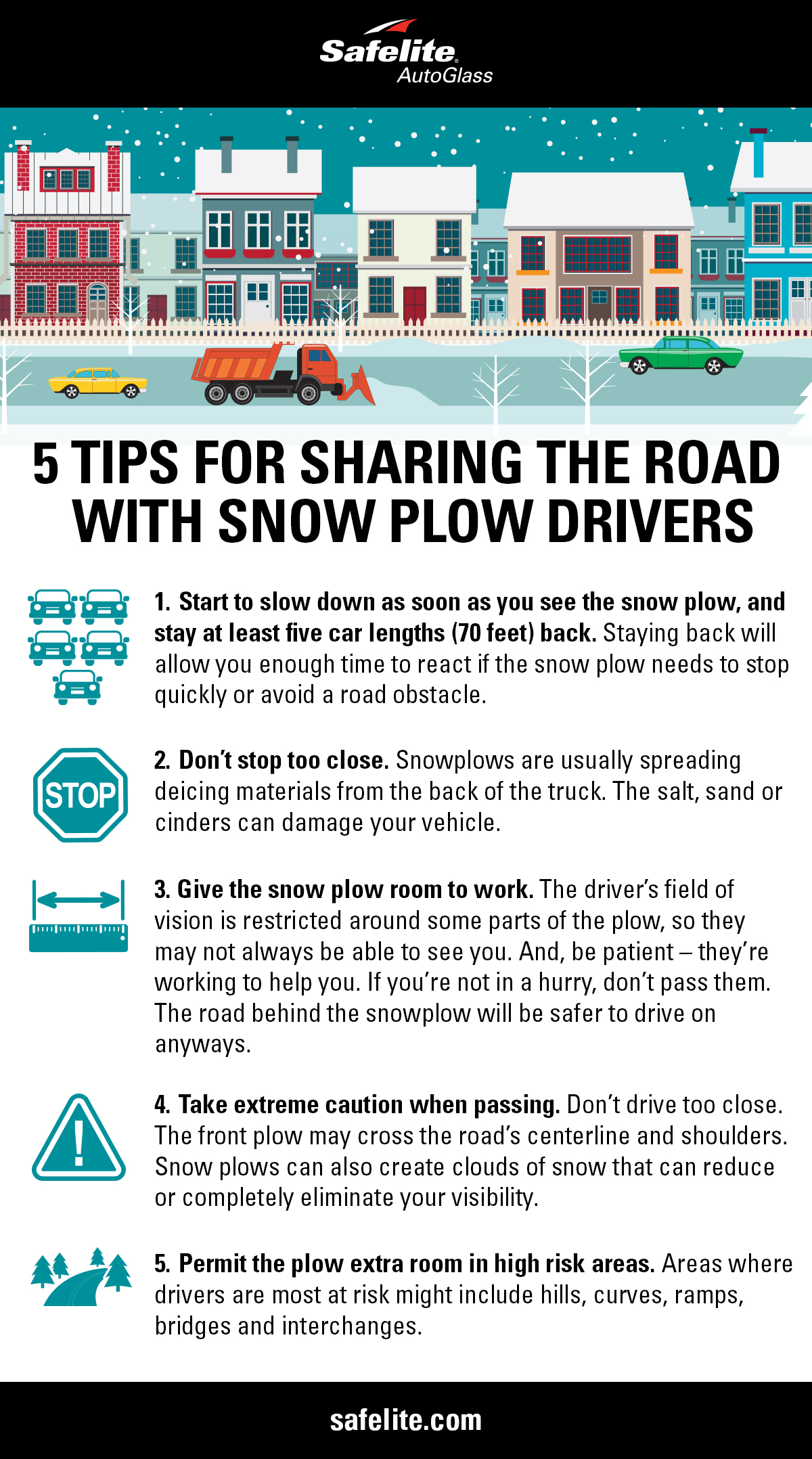 Safelite wants you to drive safely on winter roads. Here are five tips to stay safe when sharing the road with snow plows.