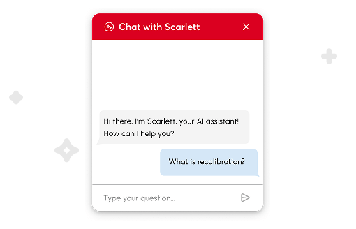 Chat interface with example of someone interacting with our AI agent, Scarlett.