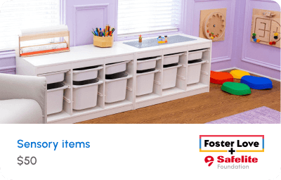 Image showing how a 50 donation helps provide sensory items for children in foster care.