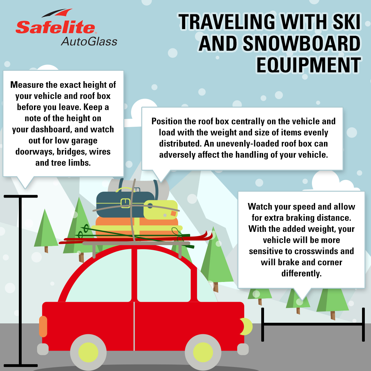 Be careful to follow these tips for a safe ride when transporting skis and snowboards!